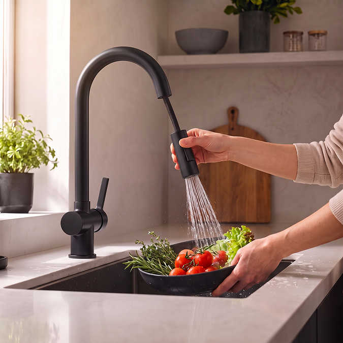 Bower Matt Black Single Lever Kitchen Tap with Pull Out Spray