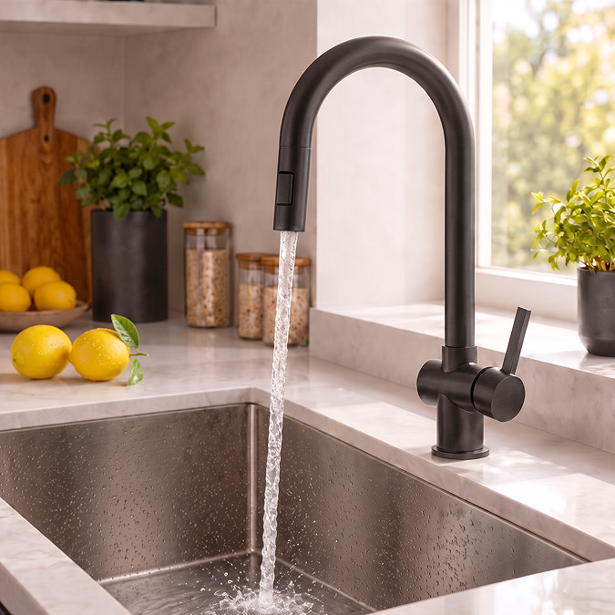 Bower Matt Black Single Lever Kitchen Tap with Pull Out Spray
