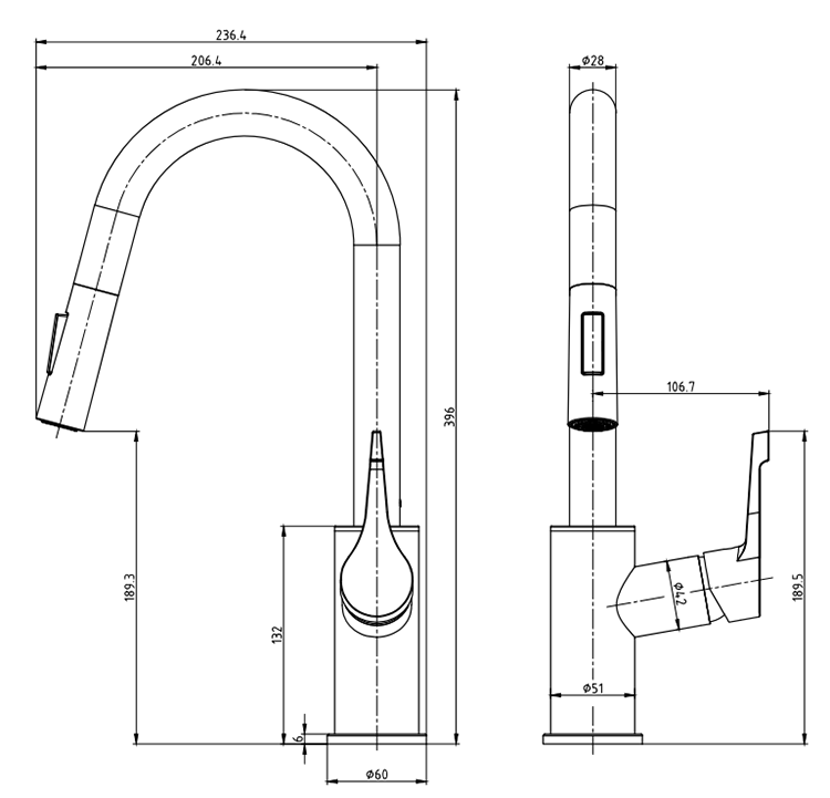 Bower Silvio Single Lever Kitchen Mixer with Pull Out Spray - Chrome