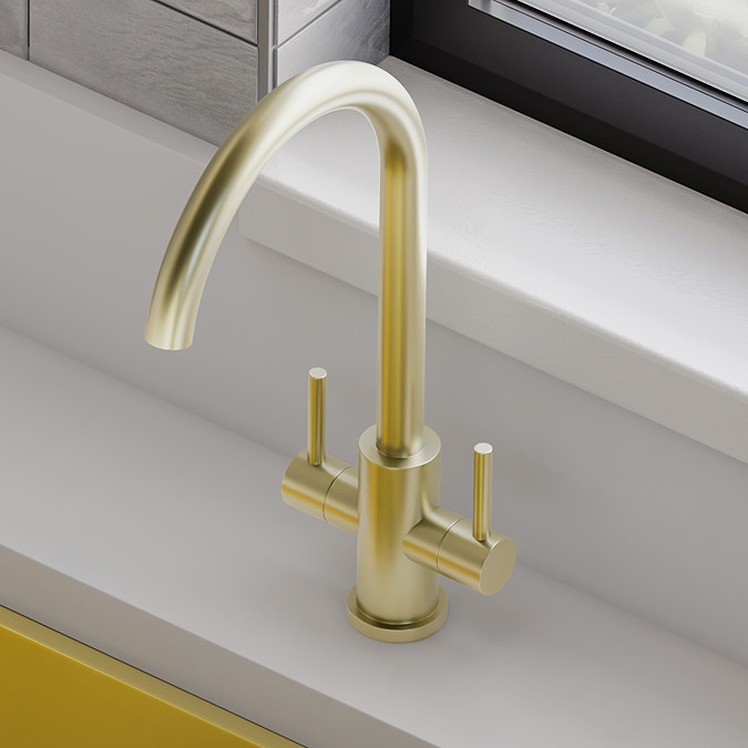 Bower Toronto C-Spout Dual Lever Kitchen Sink Mixer - Brushed Brass