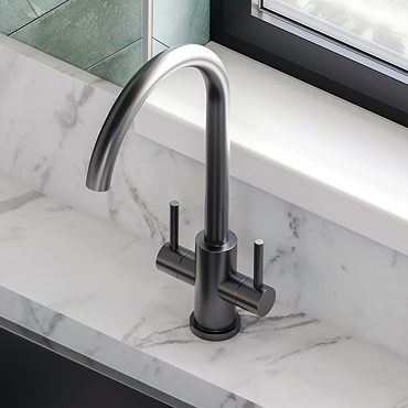 Bower Toronto C-Spout Dual Lever Kitchen Sink Mixer - Gunmetal Grey