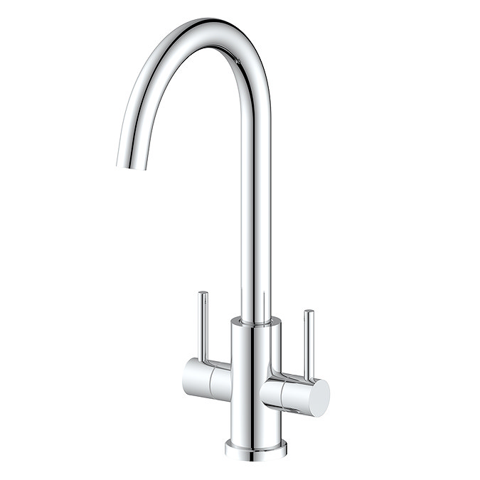 Bower Toronto C-Spout Dual Lever Kitchen Sink Mixer - Polished Stainless Steel