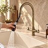 Bower Traditional Antique Brass Dual-Lever Kitchen Tap with Pull-Out Rinse