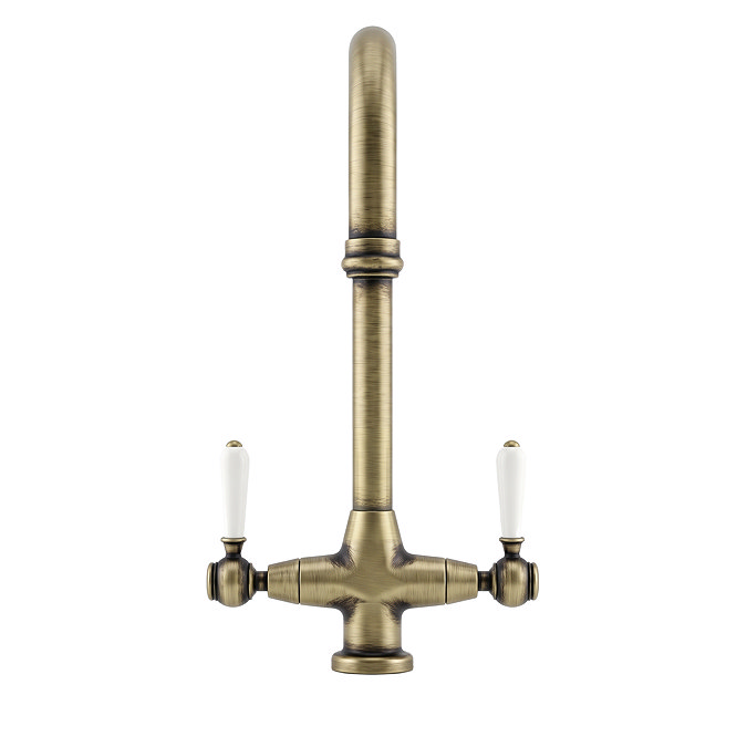 Bower Traditional Antique Brass Dual-Lever Kitchen Tap with Pull-Out Rinse