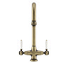 Bower Traditional Antique Brass Dual-Lever Kitchen Tap with Pull-Out Rinse