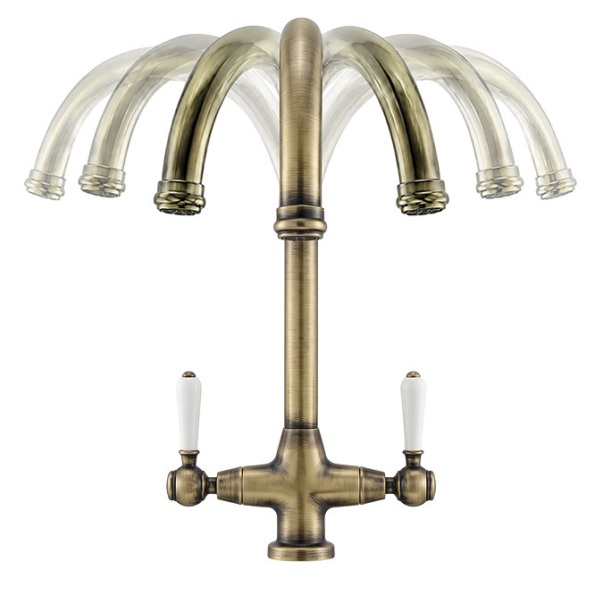 Bower Traditional Antique Brass Dual-Lever Kitchen Tap with Pull-Out Rinse