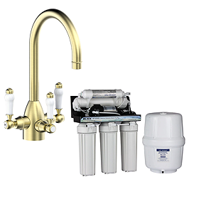 Bower Traditional Brushed Brass 3-in-1 Water Purifier Tap (incl. System with Plastic Tank)