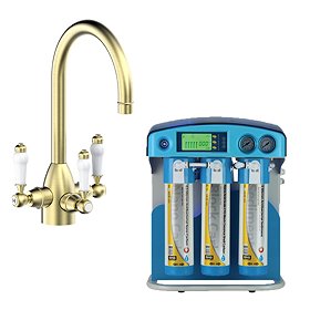 Bower Traditional Brushed Brass 3-in-1 Water Purifier Tap with BMB NOVA PRO Water Filtration System