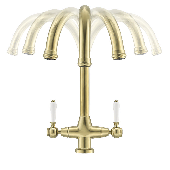 Bower Traditional Brushed Brass Dual-Lever Kitchen Tap with Pull-Out Rinse