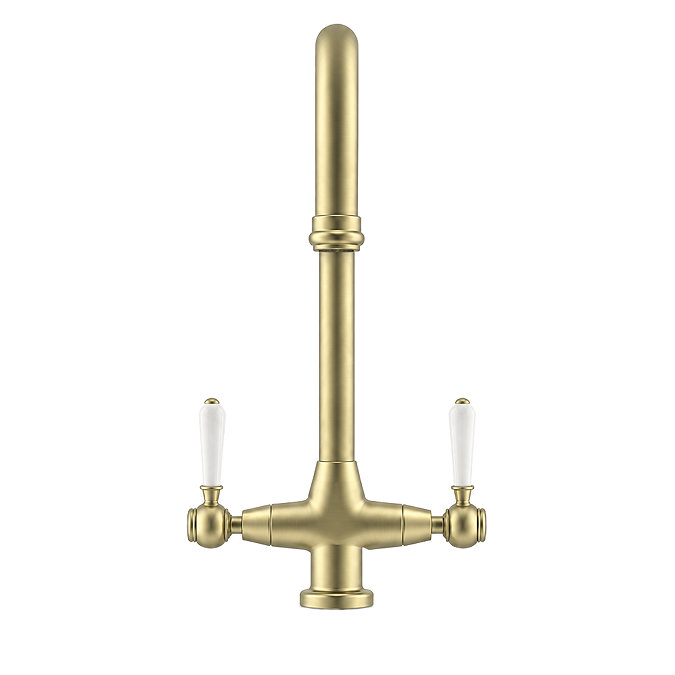 Bower Traditional Brushed Brass Dual-Lever Kitchen Tap with Pull-Out Rinse