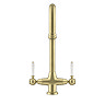 Bower Traditional Brushed Brass Dual-Lever Kitchen Tap with Pull-Out Rinse