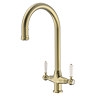 Bower Traditional Brushed Brass Dual-Lever Kitchen Tap with Pull-Out Rinse