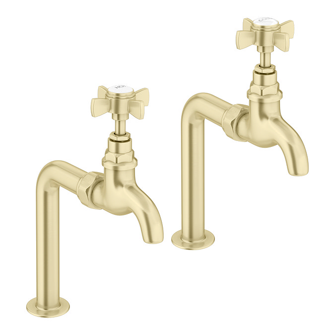 Bower Traditional Brushed Brass Kitchen Bib Taps with Upstands