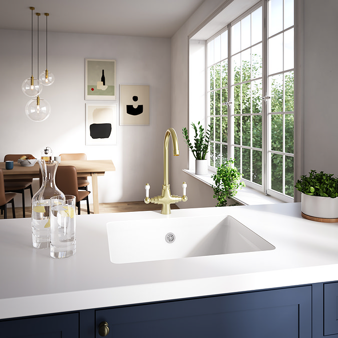 Bower Traditional Brushed Brass Kitchen Tap with Undersink Water Purifier - Filtered Cold Water