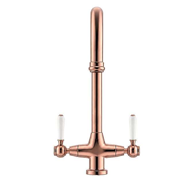 Bower Traditional Brushed Copper Dual-Lever Kitchen Tap with Pull-Out Rinse