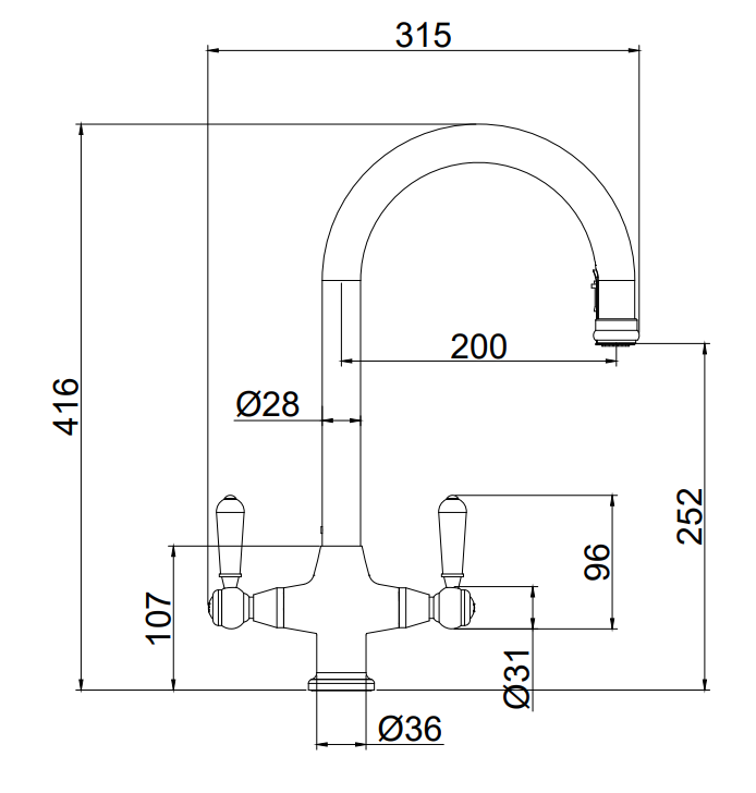 Bower Dual-Lever Traditional Kitchen Tap with Pull-Out Rinse - Brushed Copper
