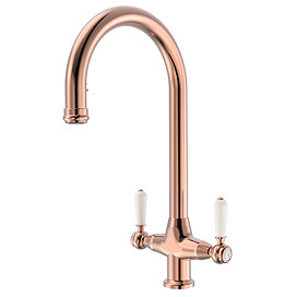Bower Traditional Brushed Copper Dual-Lever Kitchen Tap with Pull-Out Rinse