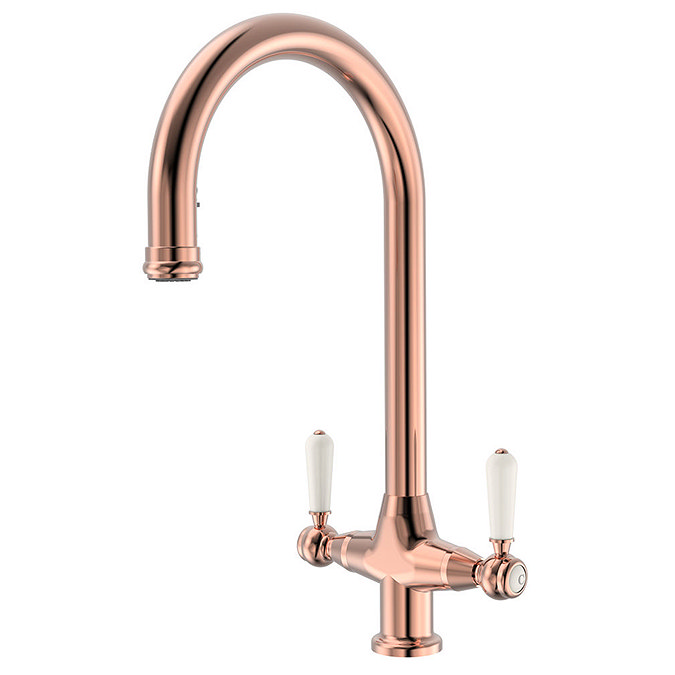 Bower Traditional Brushed Copper Dual-Lever Kitchen Tap with Pull-Out Rinse