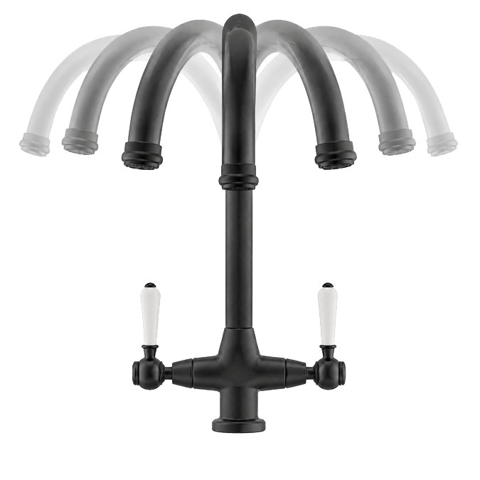 Bower Traditional Matt Black Dual-Lever Kitchen Tap with Pull-Out Rinse