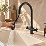 Bower Traditional Matt Black Dual-Lever Kitchen Tap with Pull-Out Rinse