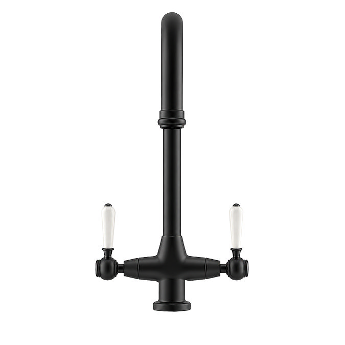 Bower Traditional Matt Black Dual-Lever Kitchen Tap with Pull-Out Rinse