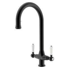 Bower Traditional Matt Black Dual-Lever Kitchen Tap with Pull-Out Rinse