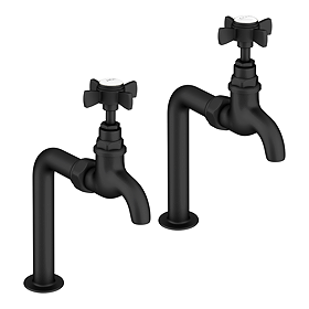 Bower Traditional Matt Black Kitchen Bib Taps with Upstands