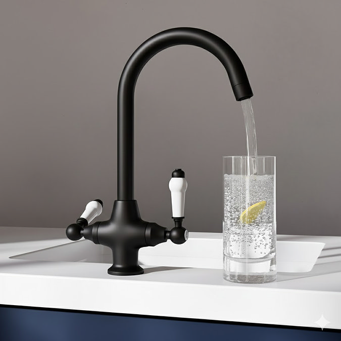 Bower Traditional Matt Black Kitchen Tap with Undersink Water Purifier - Filtered Cold Water