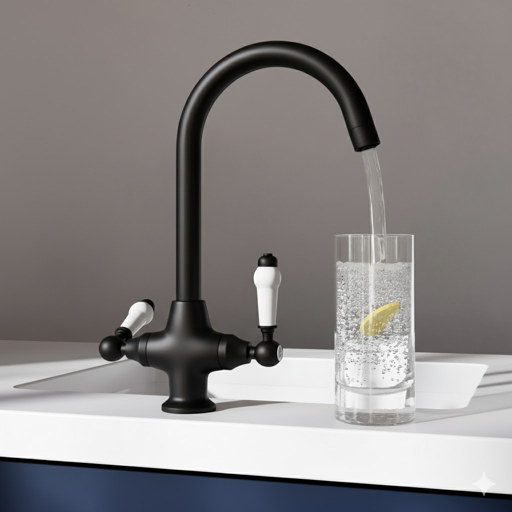 Bower Traditional Matt Black Kitchen Tap with Undersink Water Purifier ...