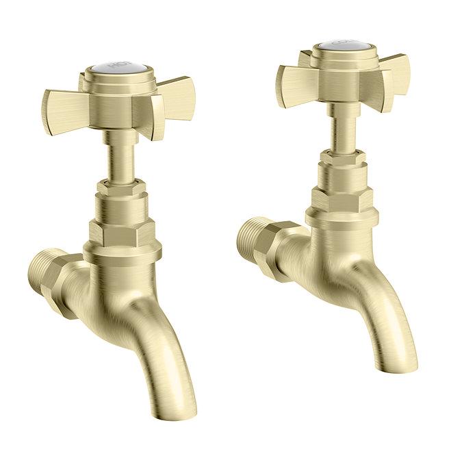 Bower Traditional Wall Mounted Bib Taps - Brushed Brass