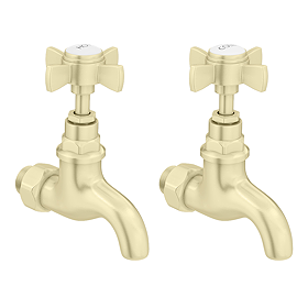 Bower Traditional Wall Mounted Bib Taps - Brushed Brass