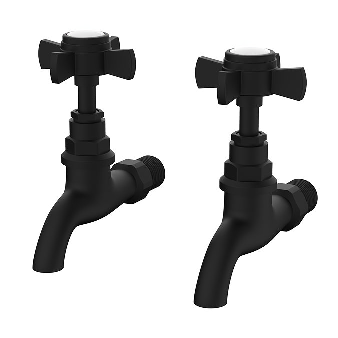 Bower Traditional Wall Mounted Bib Taps - Matt Black