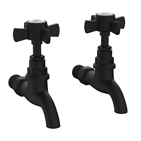 Bower Traditional Wall Mounted Bib Taps - Matt Black