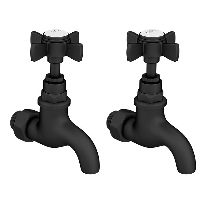 Bower Traditional Wall Mounted Bib Taps - Matt Black