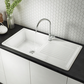 Bower White Ceramic 1.0 Bowl Kitchen Sink + Mixer Tap