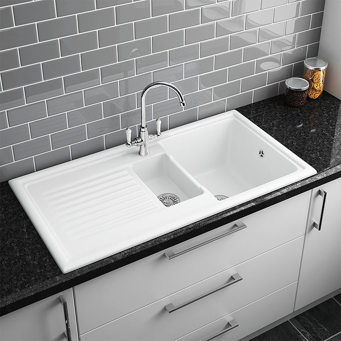 Bower White Ceramic 1.5 Bowl Kitchen Sink