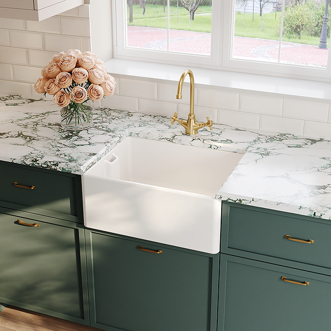 Bower White Ceramic Belfast Kitchen Sink 595 x 455 x 254mm