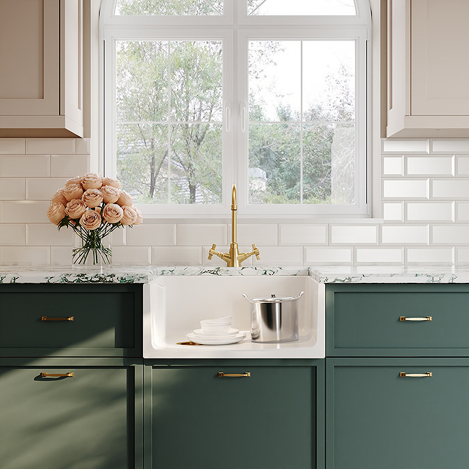 Bower White Ceramic Belfast Kitchen Sink 595 x 455 x 254mm