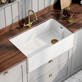 Bower White Ceramic Belfast Kitchen Sink 795 x 460 x 245mm