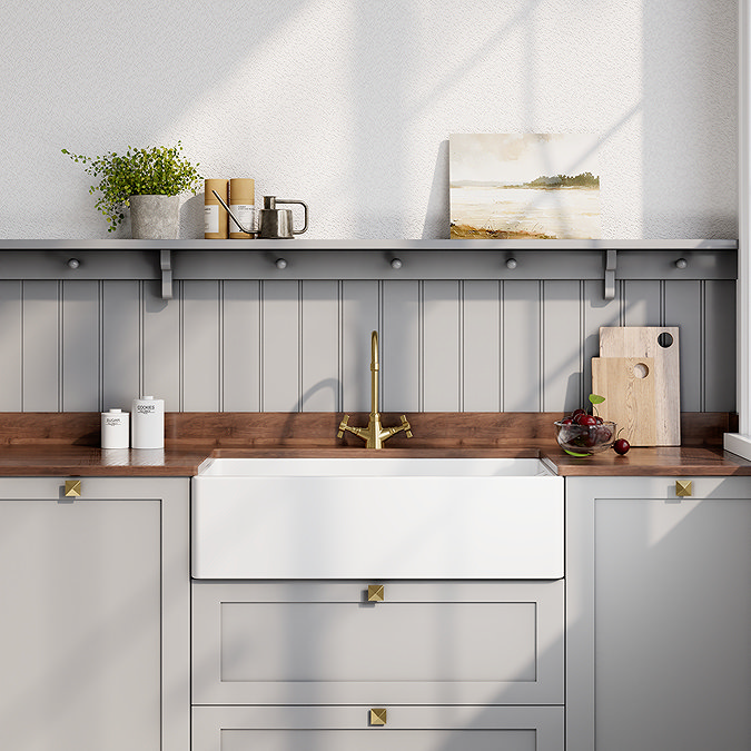Bower White Ceramic Belfast Kitchen Sink 895 x 460 x 245mm
