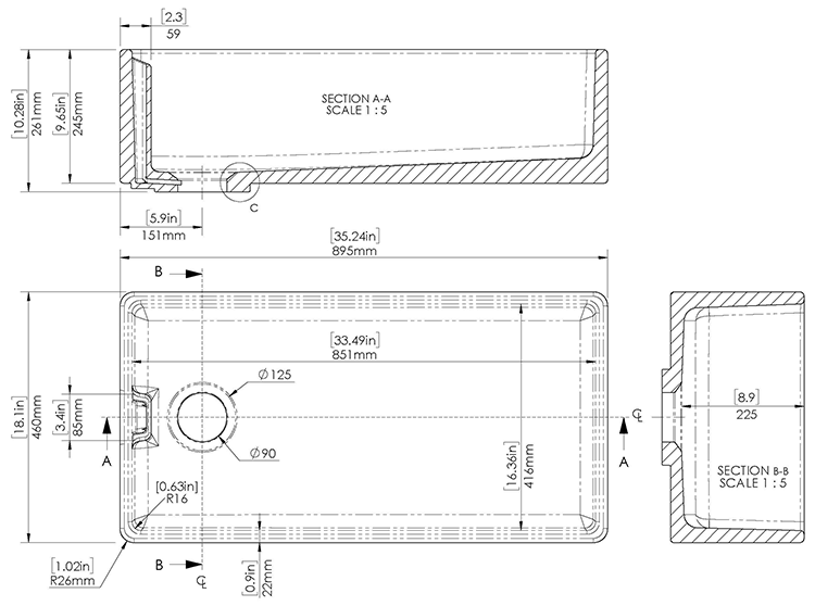 Bower White Ceramic Belfast Kitchen Sink 895 x 460 x 245mm