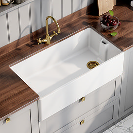 Bower White Ceramic Belfast Kitchen Sink 895 x 460 x 245mm