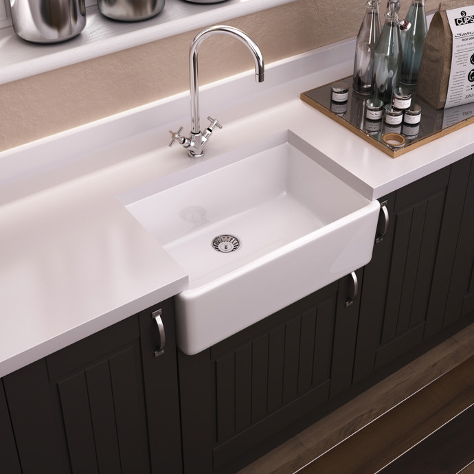 Bower White Ceramic Belfast Sink with Central Waste 595 x 450 x 220mm