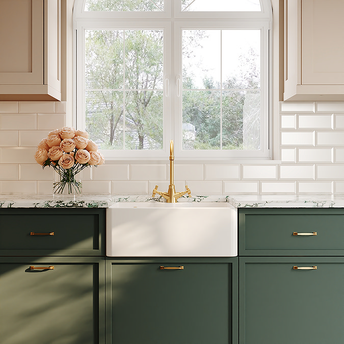 Bower White Ceramic Belfast Sink with Central Waste, Overflow & Tap Hole 595 x 450 x 220mm