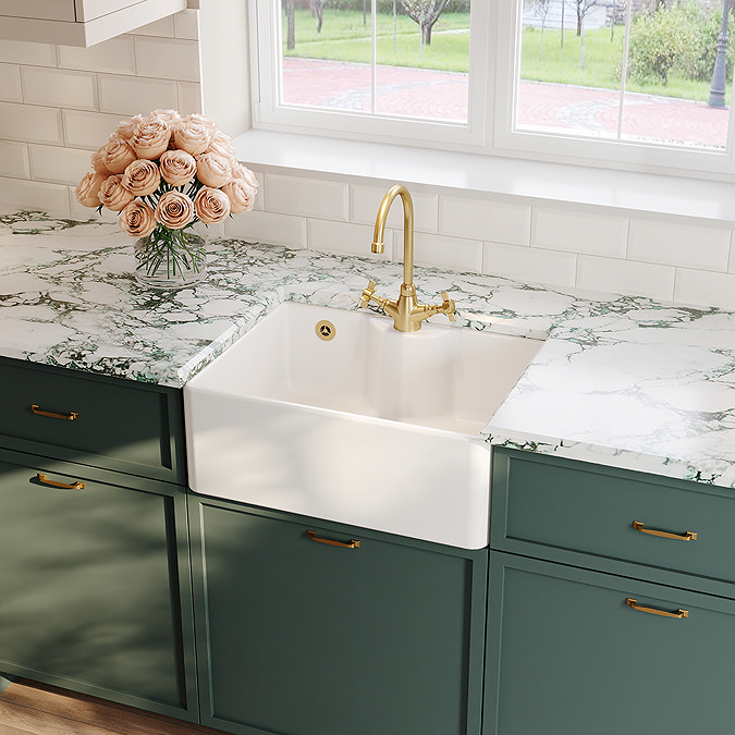 Bower White Ceramic Belfast Sink with Central Waste, Overflow & Tap Hole 595 x 450 x 220mm