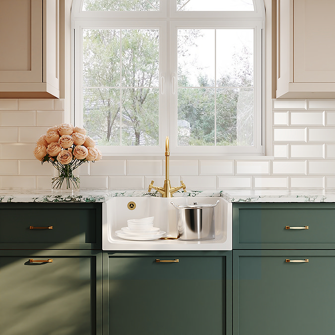 Bower White Ceramic Belfast Sink with Central Waste, Overflow & Tap Hole 595 x 450 x 220mm
