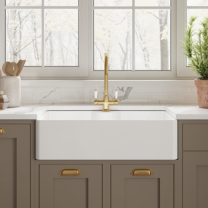 Bower White Ceramic Belfast Sink with Tap Ledge 795 x 500 x 220mm
