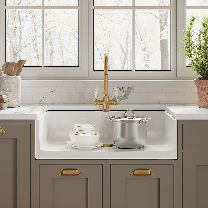 Bower White Ceramic Belfast Sink with Tap Ledge 795 x 500 x 220mm