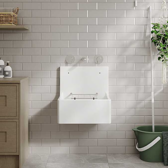 Bower White Ceramic Cleaner Sink with Grid 515 x 535 x 393mm