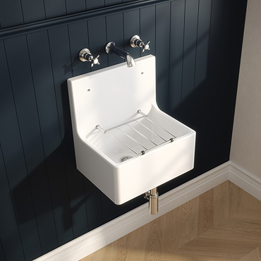 Bower White Ceramic Cleaner Sink with Grid 515 x 535 x 393mm